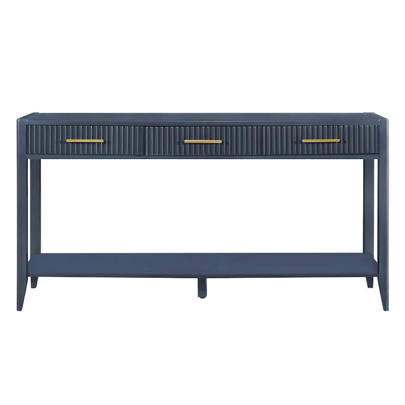 Console Table with Three Vertical Stripe Drawers and Long Legs