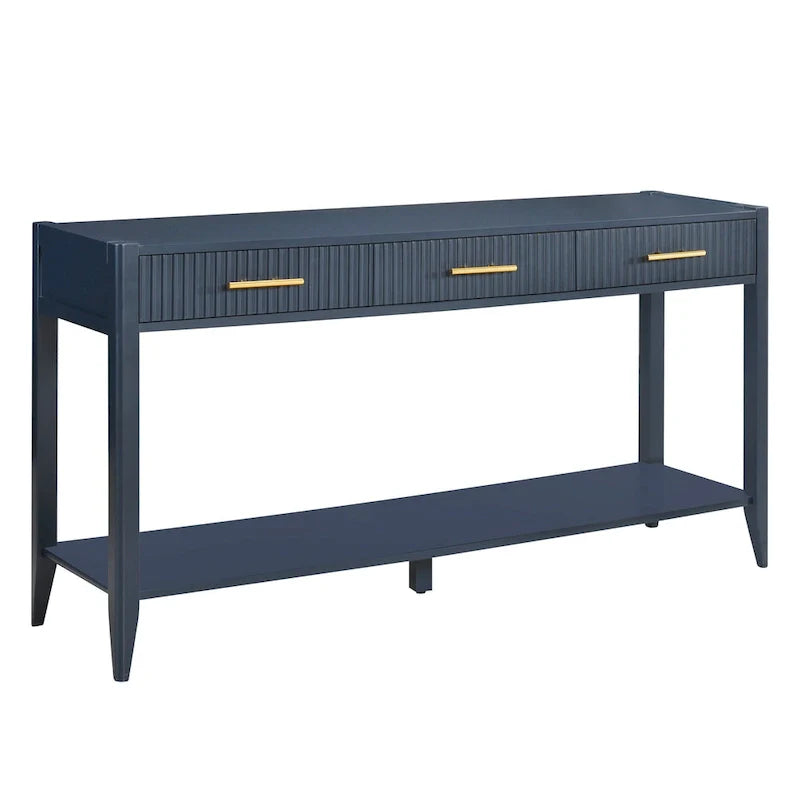 Console Table with Three Vertical Stripe Drawers and Long Legs