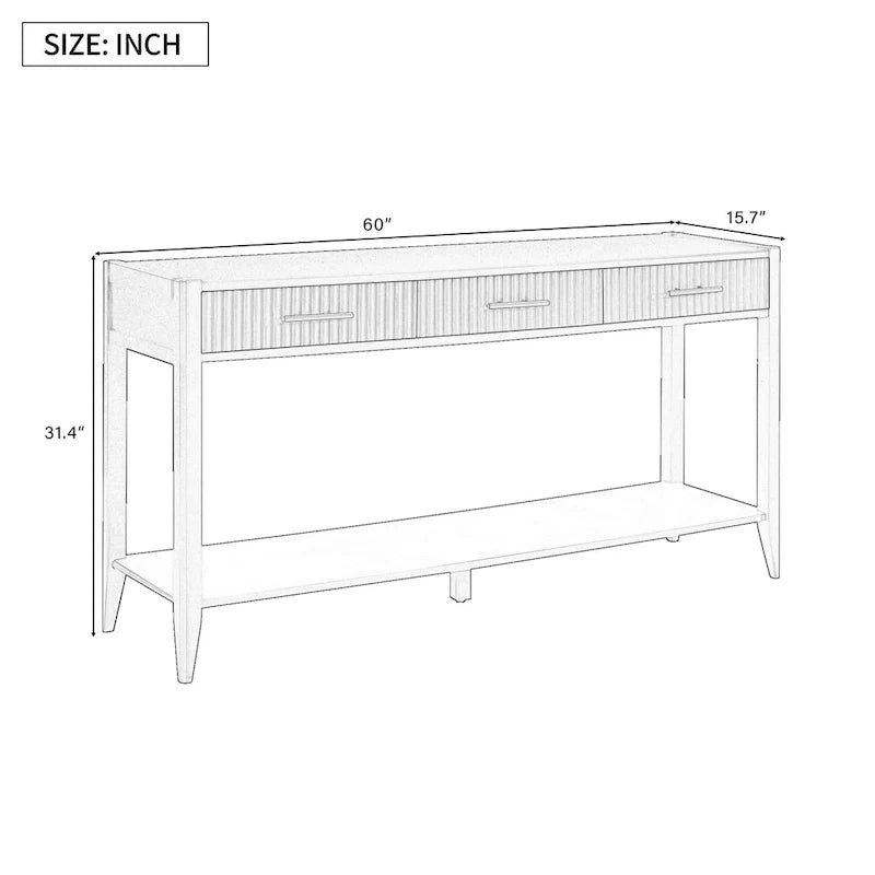 Console Table with Three Vertical Stripe Drawers and Long Legs