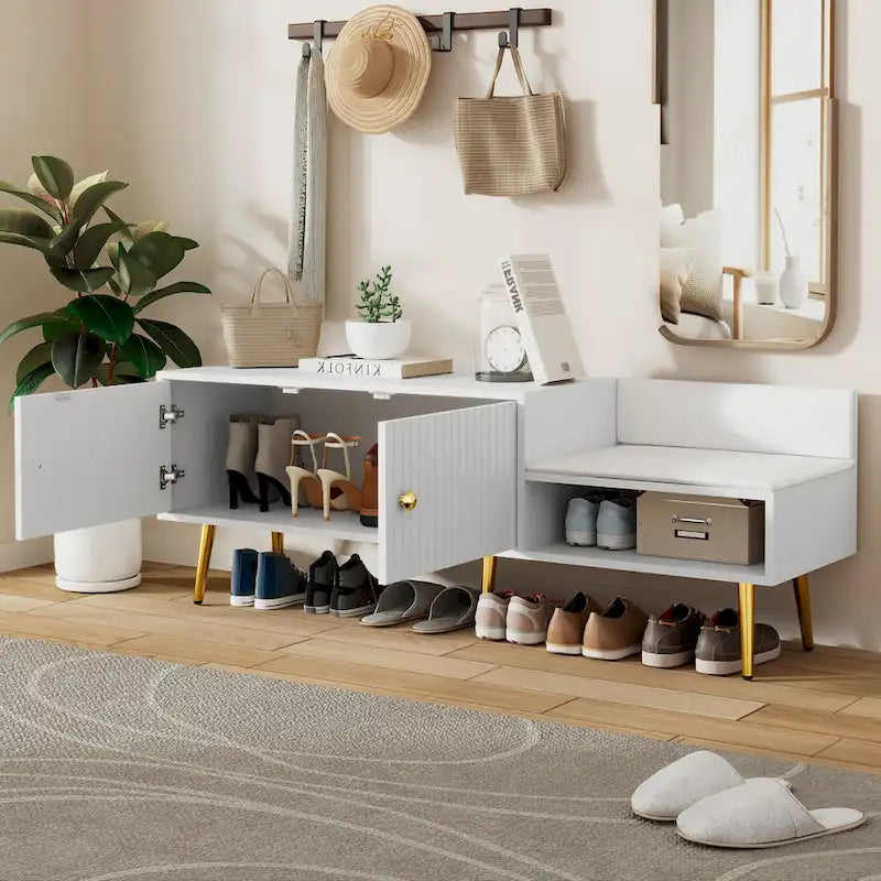 Modern Shoe Storage Bench with Hidden Storage and Upholstered Cushions for Bedside, Living Room and Entryway