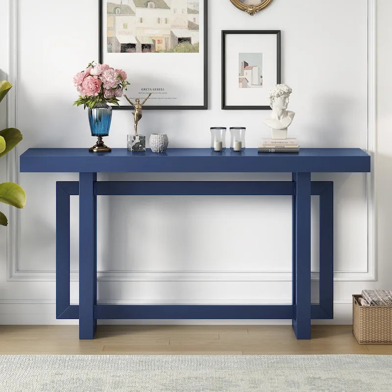 Concrete-Style Console Table with Pine Wood Frame