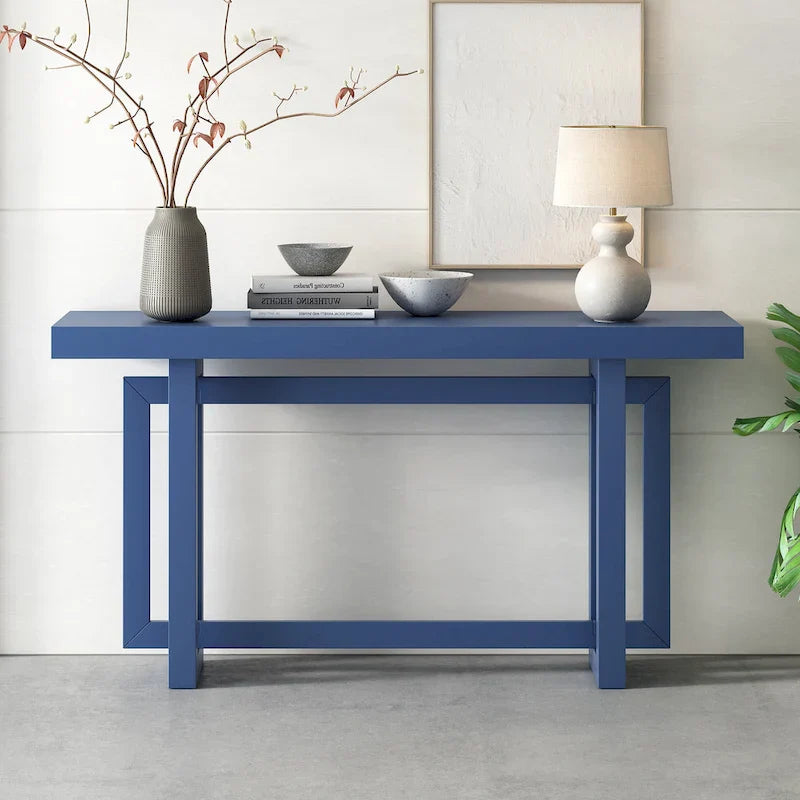 Concrete-Style Console Table with Pine Wood Frame