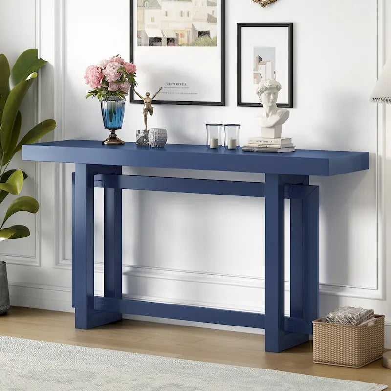 Concrete-Style Console Table with Pine Wood Frame