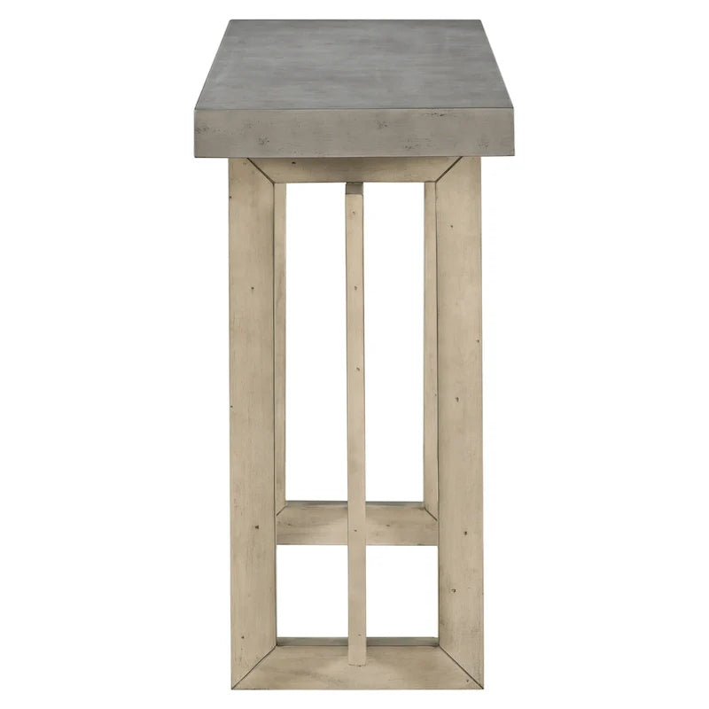 Concrete-Style Console Table with Pine Wood Frame