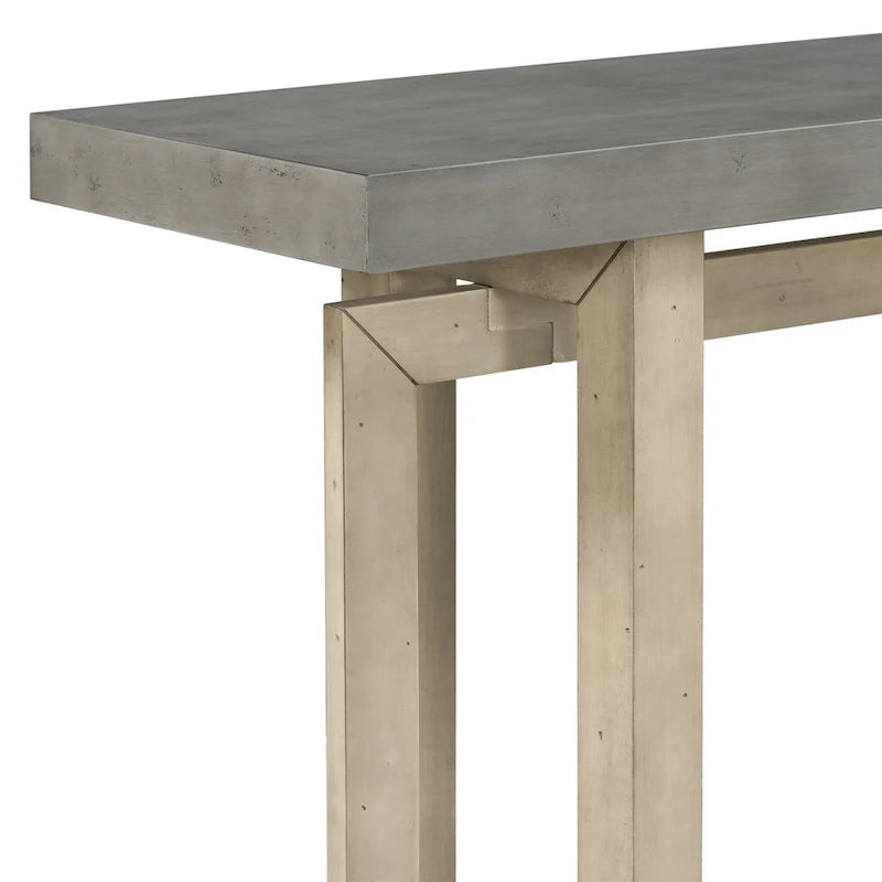 Concrete-Style Console Table with Pine Wood Frame