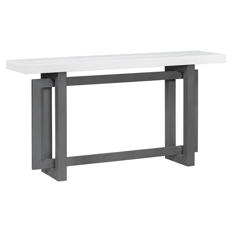 Concrete-Style Console Table with Pine Wood Frame