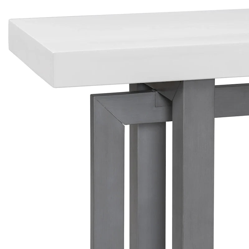 Concrete-Style Console Table with Pine Wood Frame
