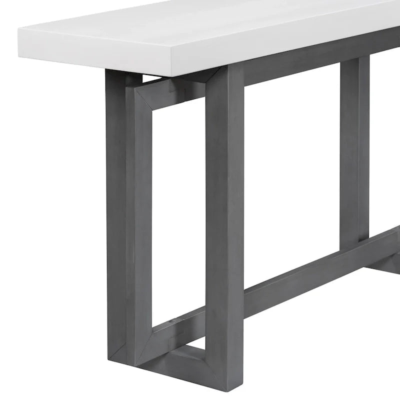 Concrete-Style Console Table with Pine Wood Frame
