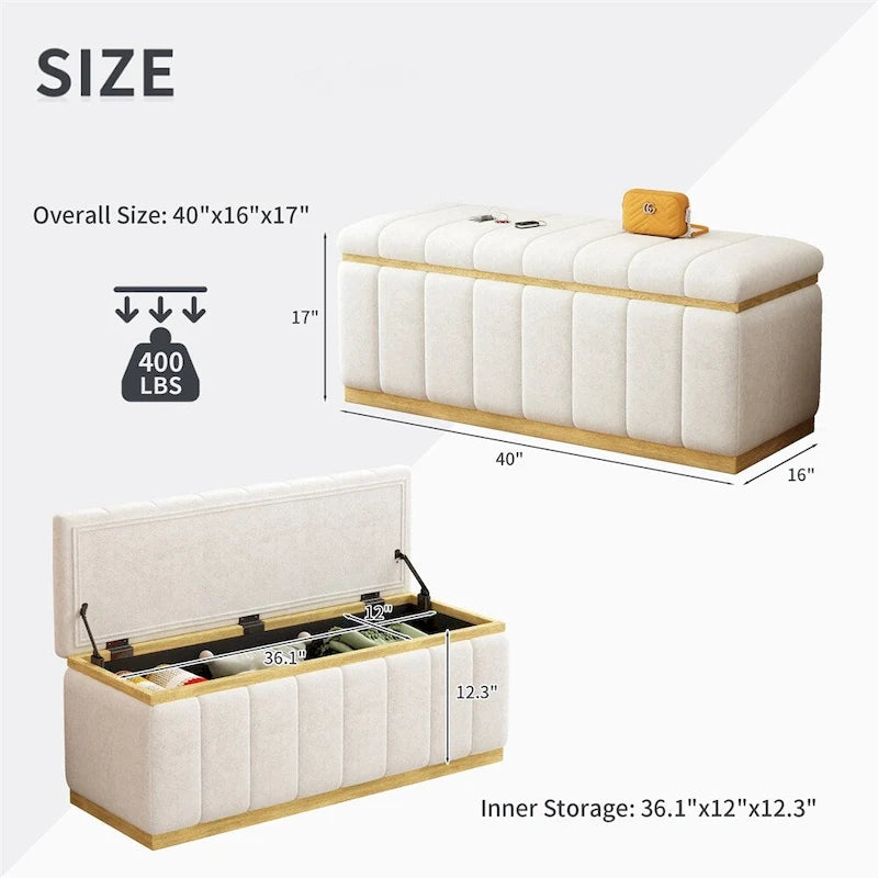 Modern storage bench linen Fabric Upholstered+Solid wood frame Bench