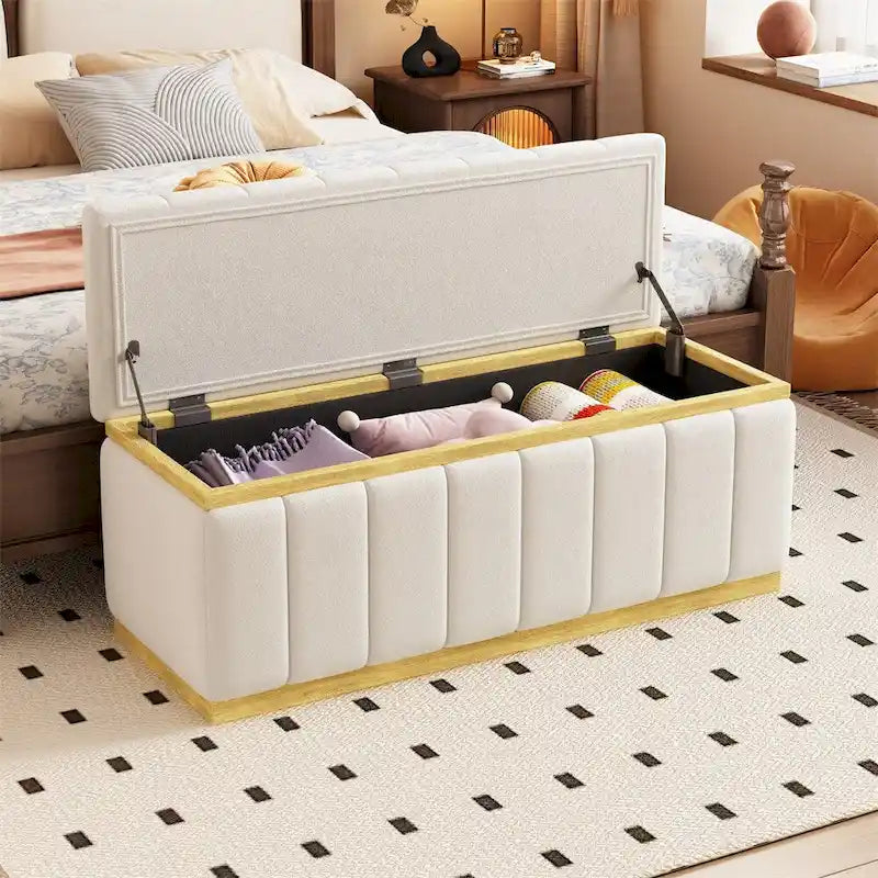 Modern storage bench linen Fabric Upholstered+Solid wood frame Bench