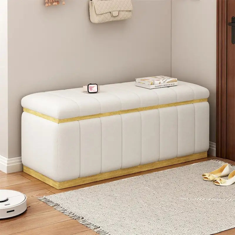 Modern storage bench linen Fabric Upholstered+Solid wood frame Bench