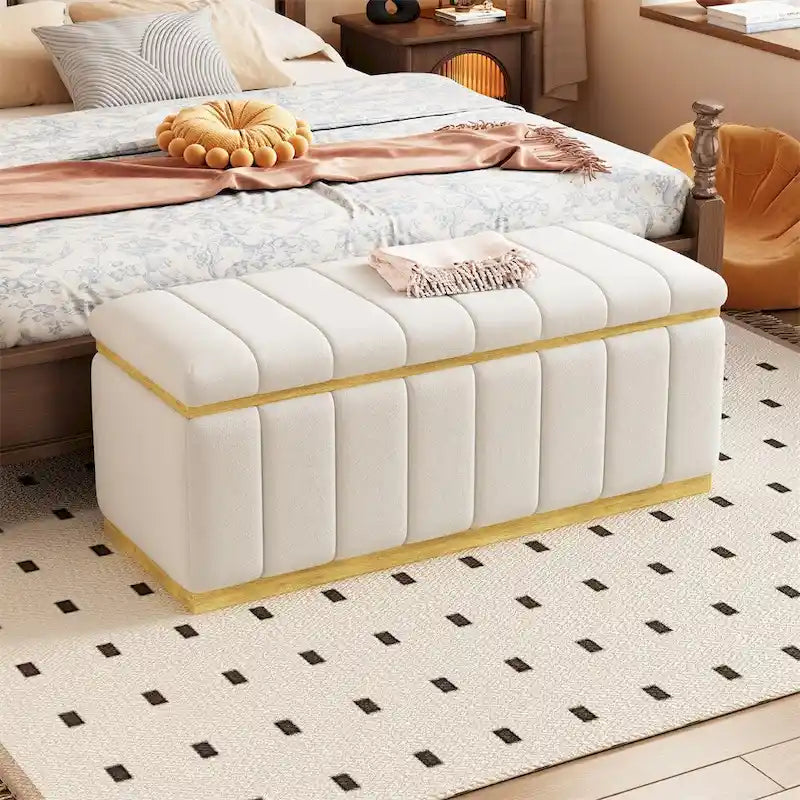 Modern storage bench linen Fabric Upholstered+Solid wood frame Bench