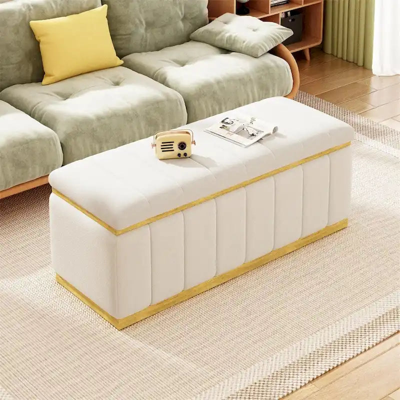 Modern storage bench linen Fabric Upholstered+Solid wood frame Bench