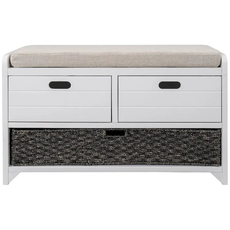 32 Farmhouse Versatile Entry Upholstered Storage Bench with 2 Drawers and Removable Basket