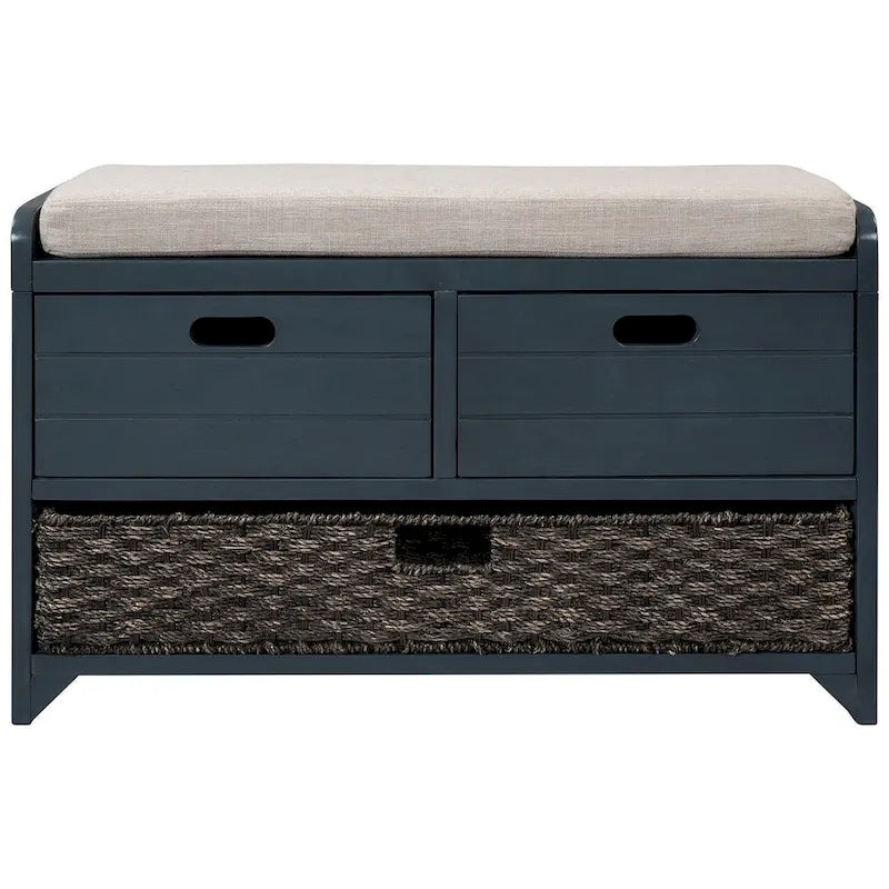 32 Farmhouse Versatile Entry Upholstered Storage Bench with 2 Drawers and Removable Basket