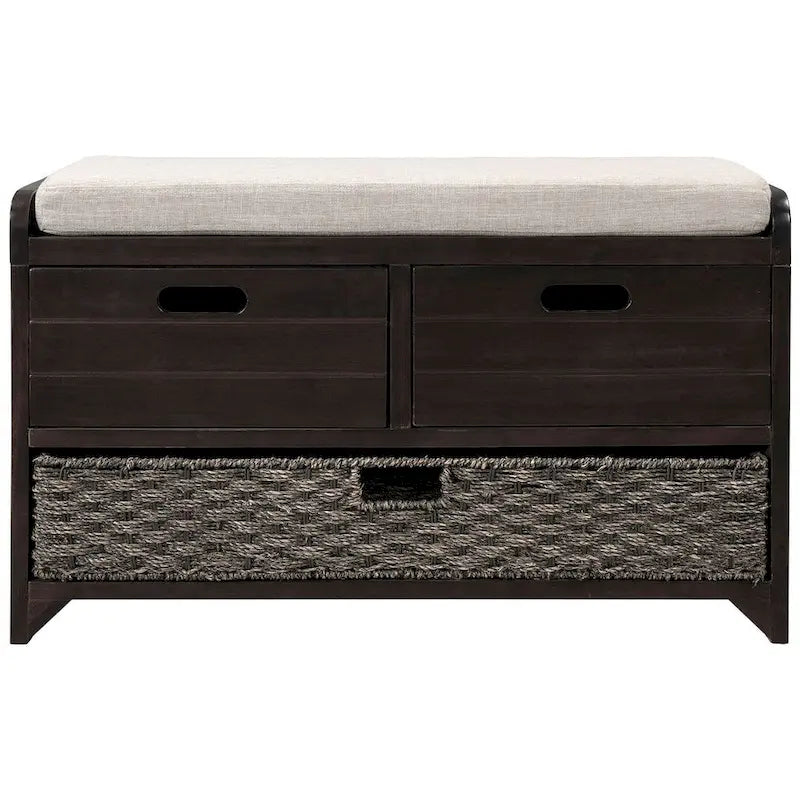 32 Farmhouse Versatile Entry Upholstered Storage Bench with 2 Drawers and Removable Basket