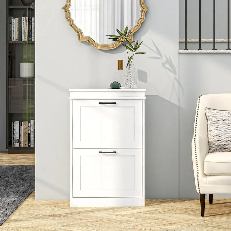 Shoe Cabinet for Entryway, Narrow Shoe Rack Storage Organizer with 2 Flip Drawers and Adjustable Shelves for 10 Pairs of Shoes