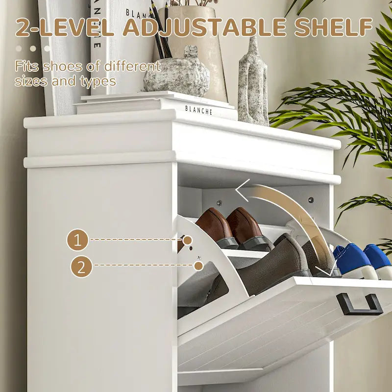 Shoe Cabinet for Entryway, Narrow Shoe Rack Storage Organizer with 2 Flip Drawers and Adjustable Shelves for 10 Pairs of Shoes