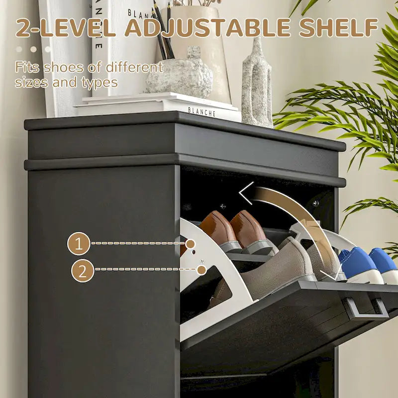 Shoe Cabinet for Entryway, Narrow Shoe Rack Storage Organizer with 2 Flip Drawers and Adjustable Shelves for 10 Pairs of Shoes