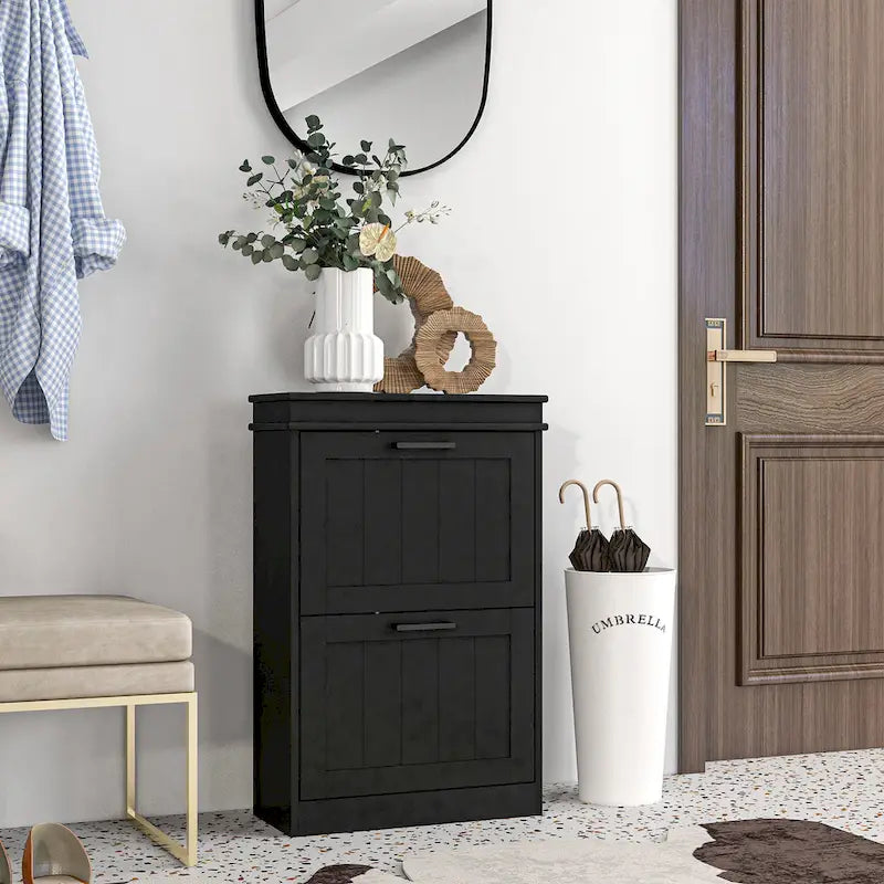 Shoe Cabinet for Entryway, Narrow Shoe Rack Storage Organizer with 2 Flip Drawers and Adjustable Shelves for 10 Pairs of Shoes