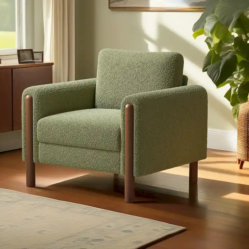 Oversized Teddy Velvet Accent Chair with Walnut Legs