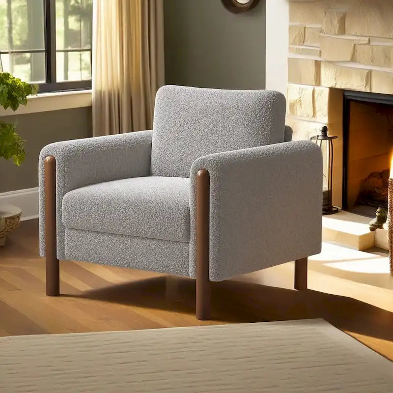 Oversized Teddy Velvet Accent Chair with Walnut Legs