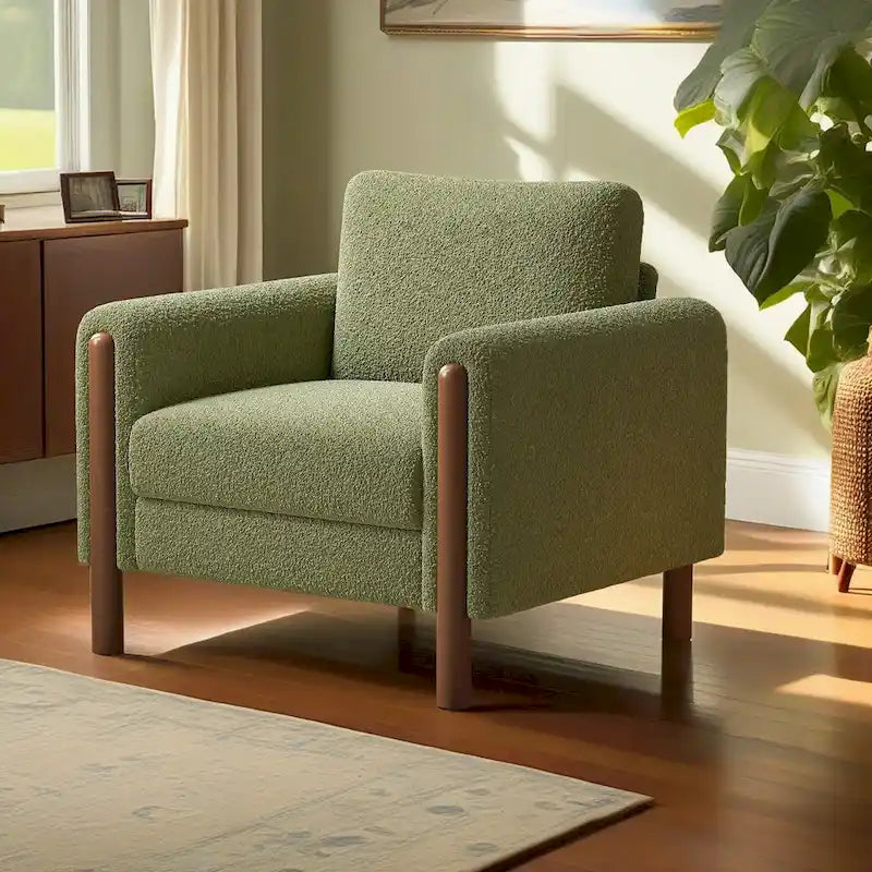 Oversized Teddy Velvet Accent Chair with Walnut Legs