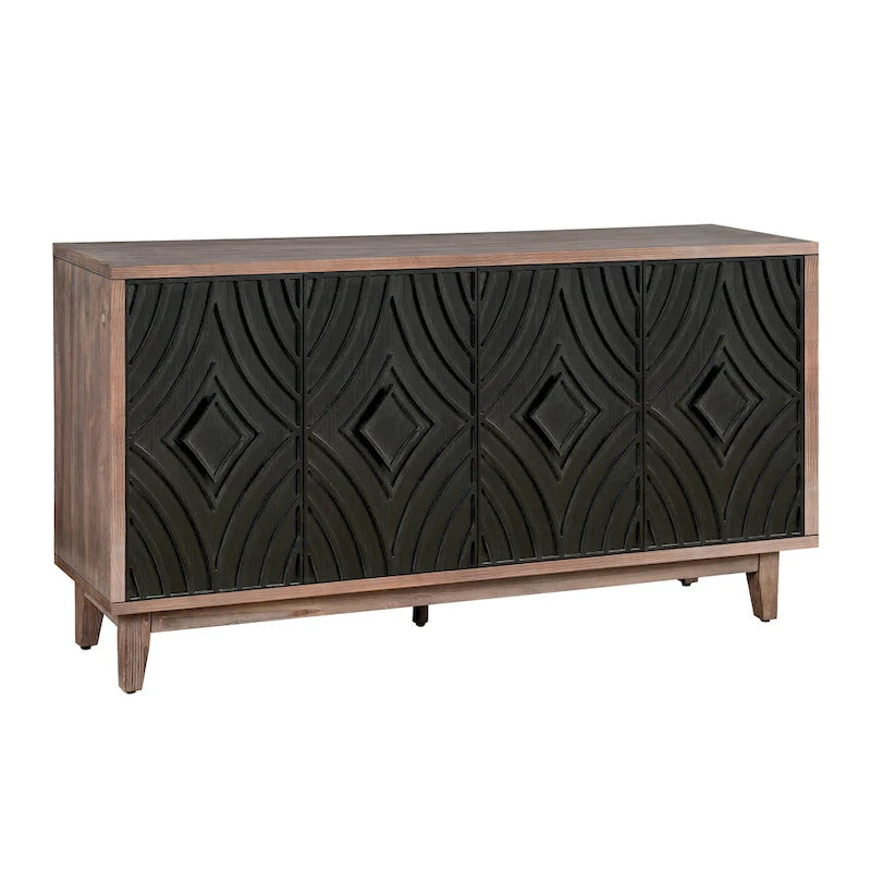 Mid Century Sideboard Buffet Cabinet with Solid Wood Legs 60 Kitchen Storage Cabinet Credenza with 4 Doors and 2 Shelves