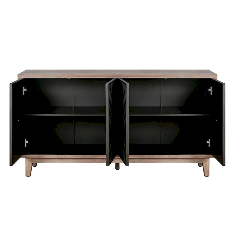 Mid Century Sideboard Buffet Cabinet with Solid Wood Legs 60 Kitchen Storage Cabinet Credenza with 4 Doors and 2 Shelves