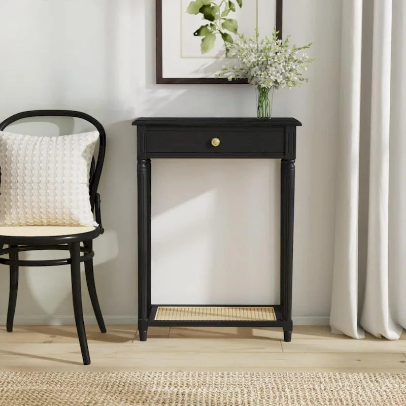 Lenora 1-drawer Solid Wood Console Accent Table with Cane Shelf by East at Main