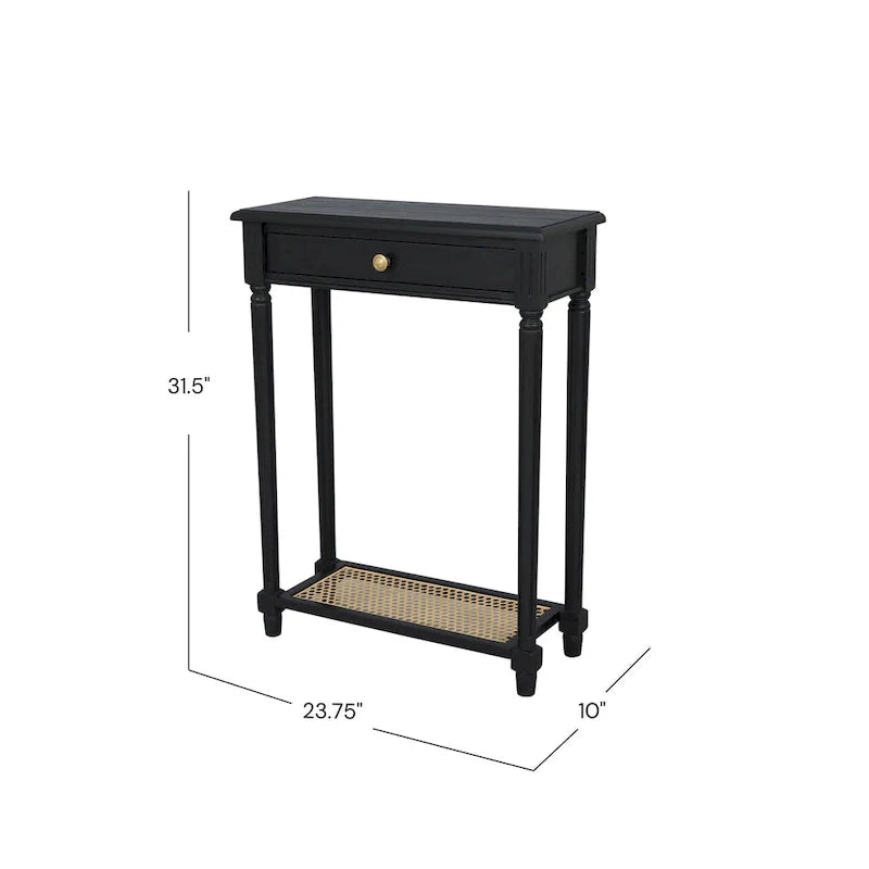 Solid Bayur Wood Console Table with Drawer and Cane Shelf