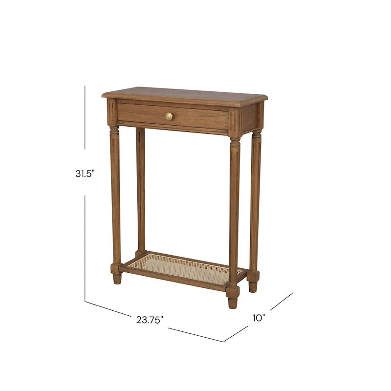 Solid Bayur Wood Console Table with Drawer and Cane Shelf