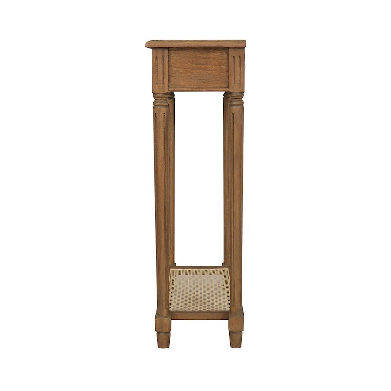 Solid Bayur Wood Console Table with Drawer and Cane Shelf