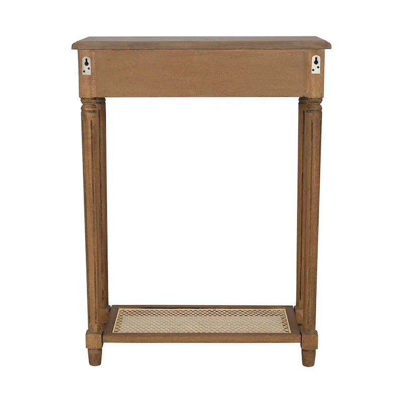 Solid Bayur Wood Console Table with Drawer and Cane Shelf