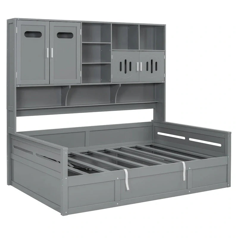 Wooden Daybed with Hydraulic Storage and Bookcase