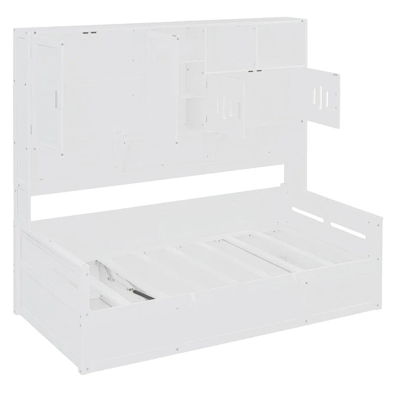 Wooden Daybed with Hydraulic Storage and Bookcase