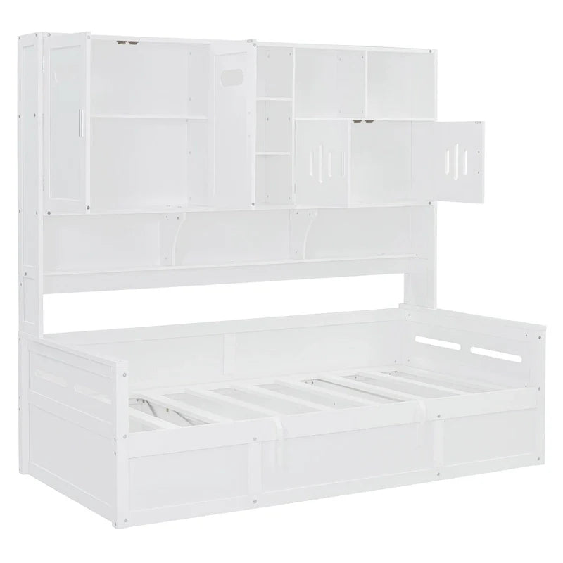 Wooden Daybed with Hydraulic Storage and Bookcase