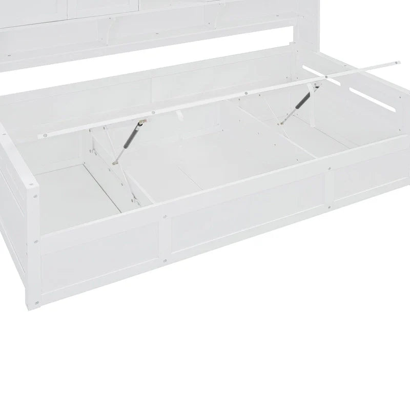 Wooden Daybed with Hydraulic Storage and Bookcase
