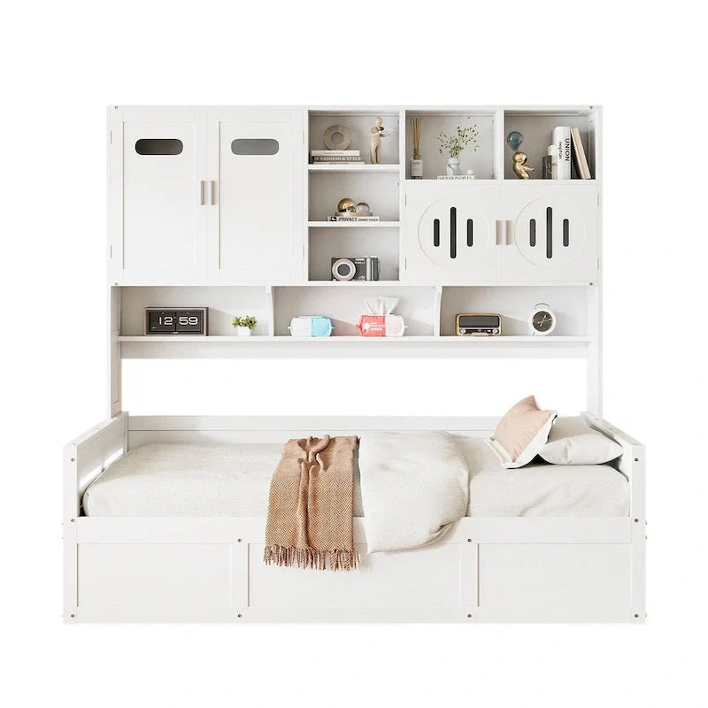 Wooden Daybed with Hydraulic Storage and Bookcase