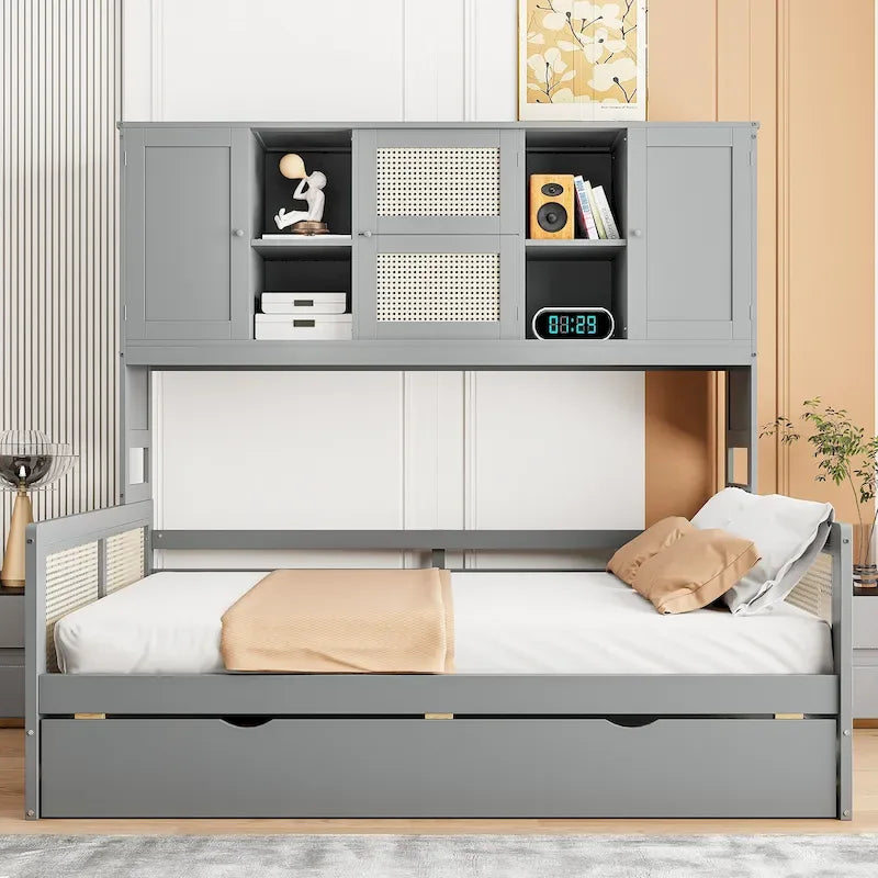 Wooden Daybed with Trundle and Storage Cabinet - Twin/Full Size