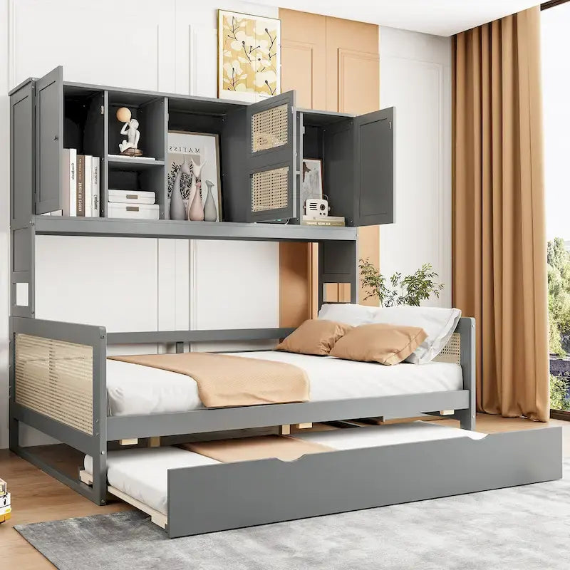 Wooden Daybed with Trundle and Storage Cabinet - Twin/Full Size