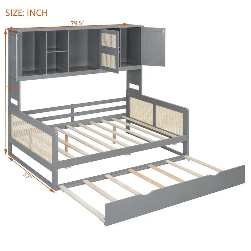 Wooden Daybed with Trundle and Storage Cabinet - Twin/Full Size