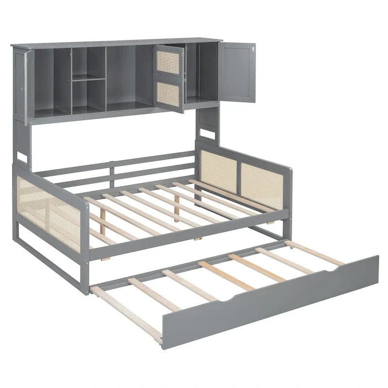 Wooden Daybed with Trundle and Storage Cabinet - Twin/Full Size