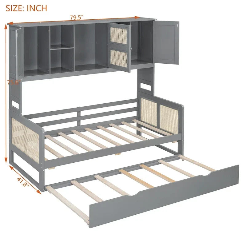 Wooden Daybed with Trundle and Storage Cabinet - Twin/Full Size