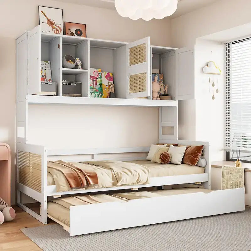 Wooden Daybed with Trundle and Storage Cabinet - Twin/Full Size