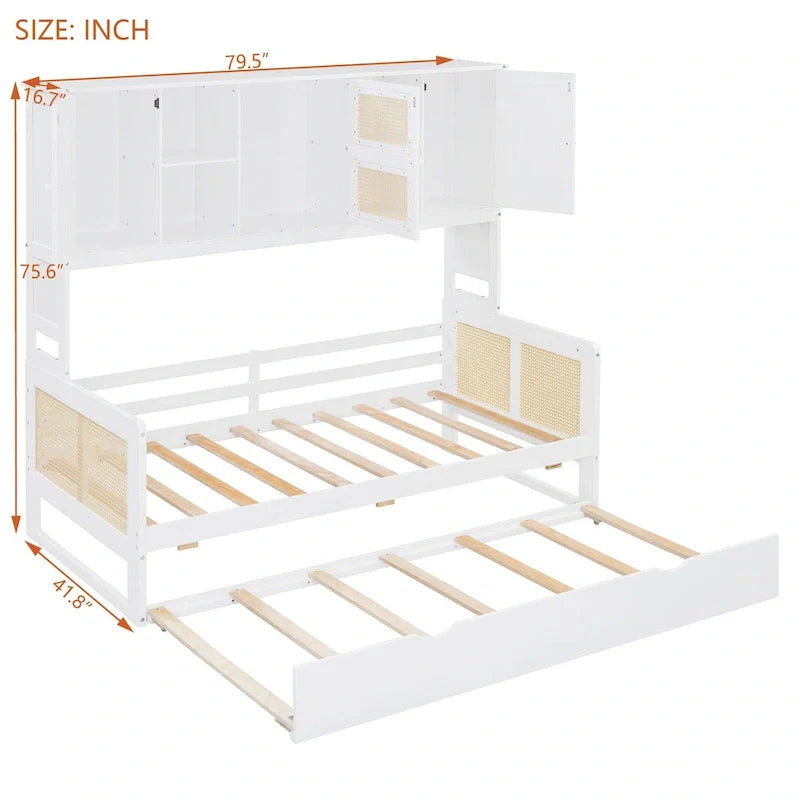 Wooden Daybed with Trundle and Storage Cabinet - Twin/Full Size