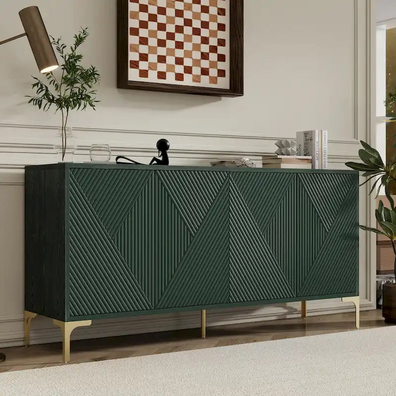 4 Doors Sideboard Buffet Cabinet with Carved Door Panels & Adjustable Shelves