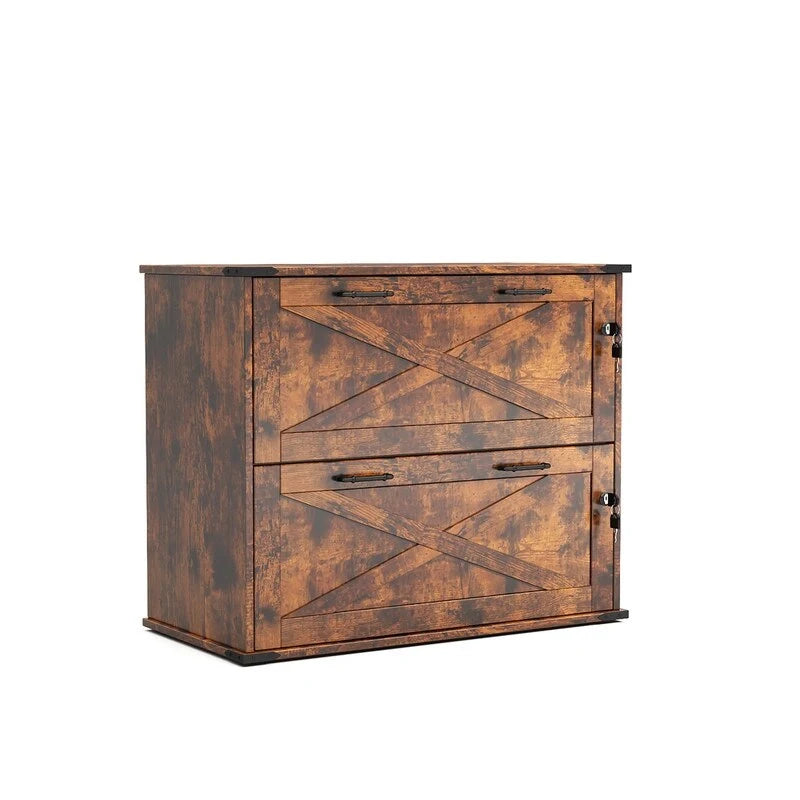 Barn Door Wooden 2 Drawers With Lock 25.79H