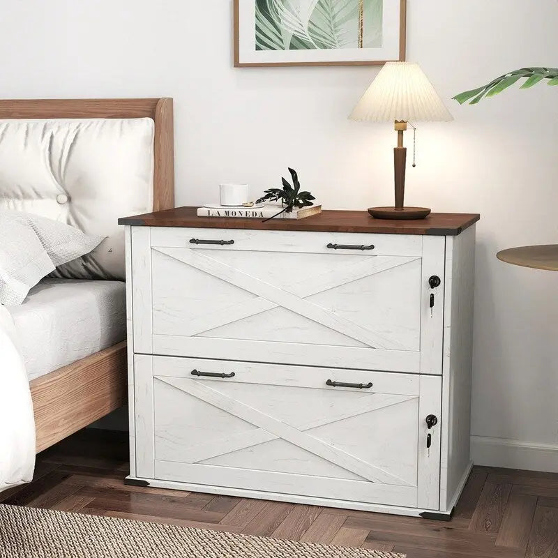 Barn Door Wooden 2 Drawers With Lock 25.79H