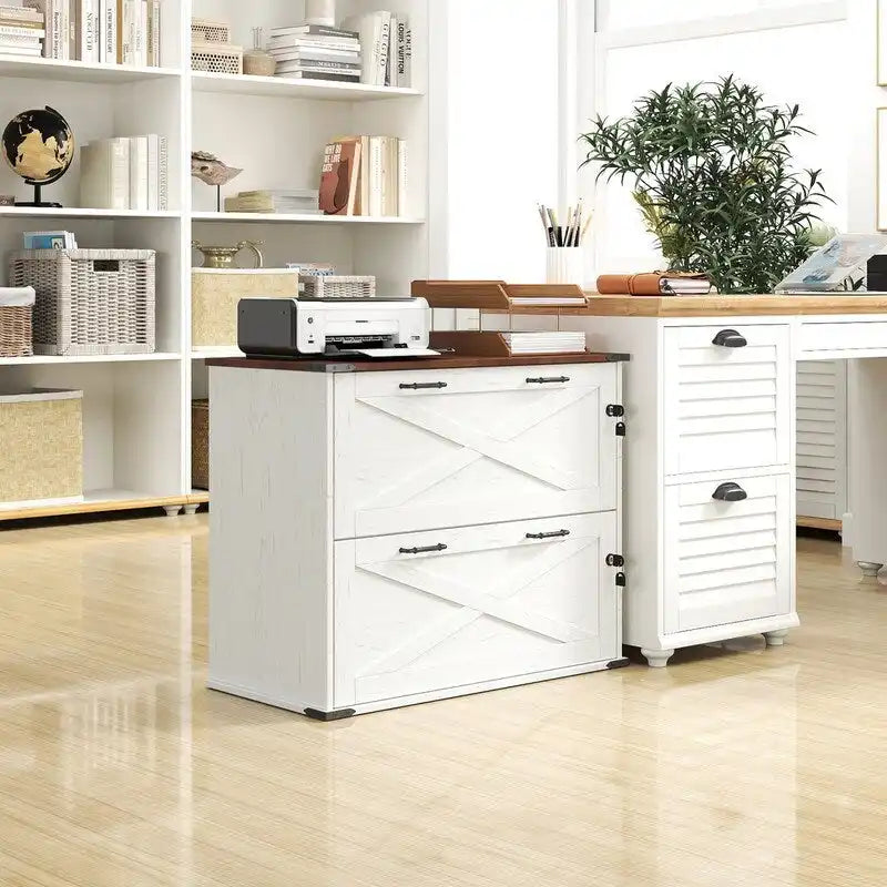 Barn Door Wooden 2 Drawers With Lock 25.79H